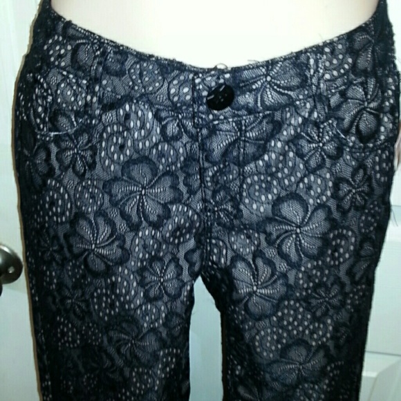 Black Nude Lace Skinny Pants NEW