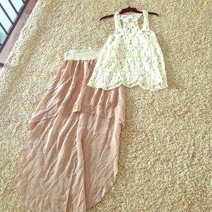 Whole outfit bundle!High low beige skirt/lace tank