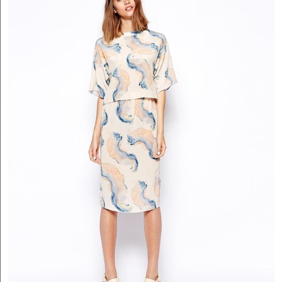 Summer silk skirt with watercolor print