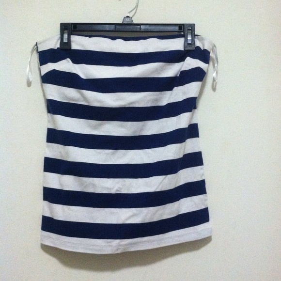 Banana Republic navy and white striped shirt