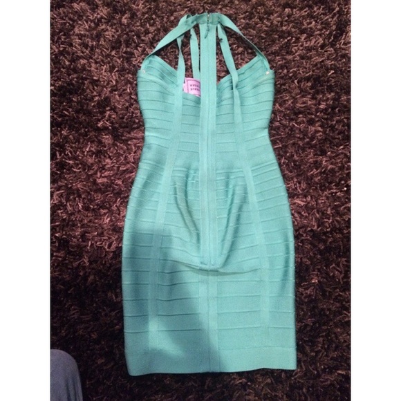 HERVE LEGER teal cross my heart dress - Picture 3 of 4