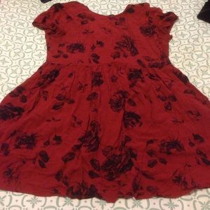 Red and black floral babydoll dress