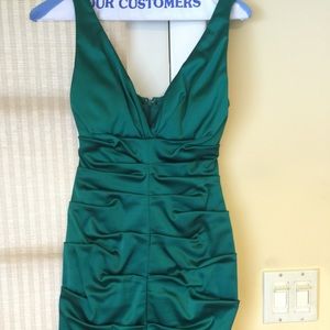 Green satin dress