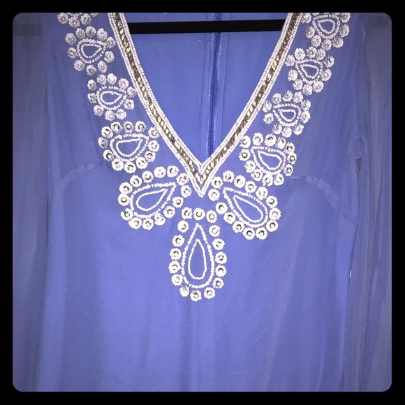 french connection blue beaded dress French Connection Beaded Mae Blue Bird Dress Sz 6