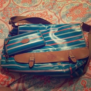 Summertime fossil satchel and wallet with tags