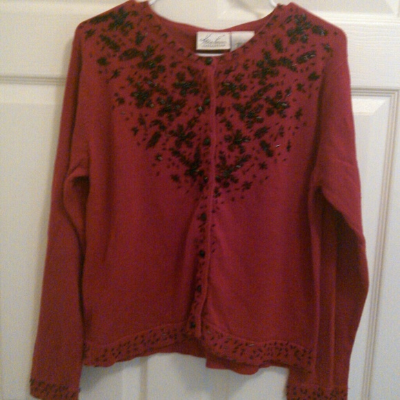 Woman's RED SWEATER W/BLACK SEQUIN DESIGN