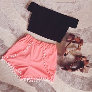 NWOT Coral Pom Pom Shorts