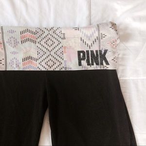 PINK Yoga Pants. Gray band with Aztec design