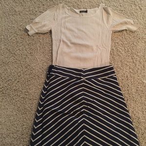 The Limited navy/tan striped skirt w/ matching top