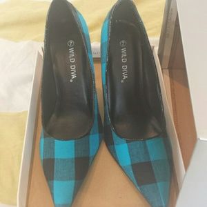 Blue and black plaid shoes