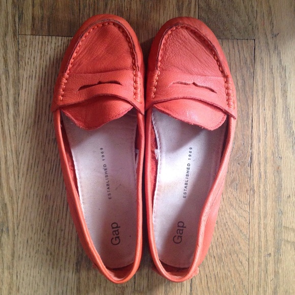 Orange Leather Loafer Flats
