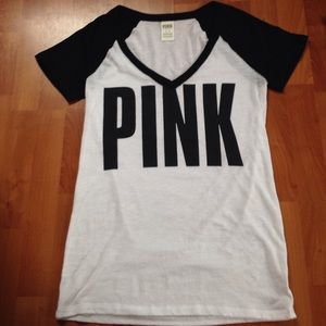 PINK VS white and black v neck