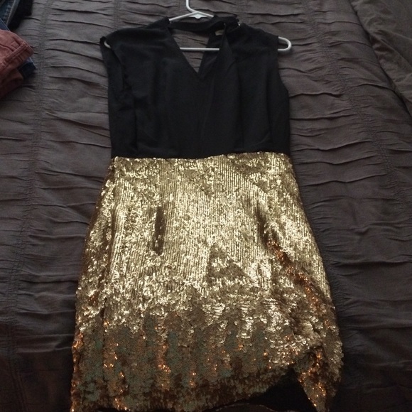 Gold sequin and black dress