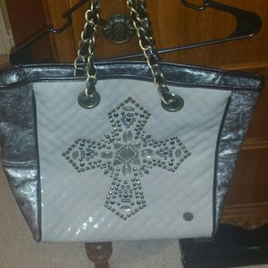 Gray and silver bejeweled purse