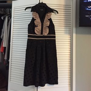 BCBG Black Tan Dress Sz 6 Racerback Dots