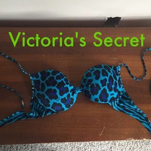 Victoria's Secret Bikini Top-Blue w/Animal Print