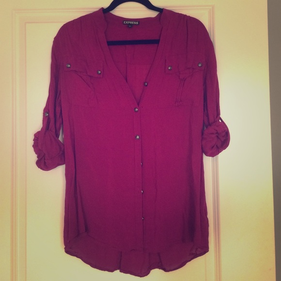 Button down roll tab sleeve shirttail hem