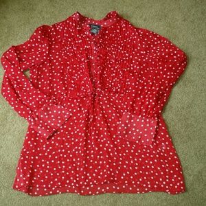 Sheer red polka dot shirt