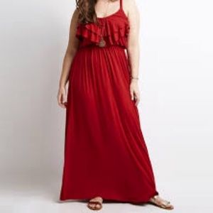 Red Ruffled Maxi Dress - Plus Size