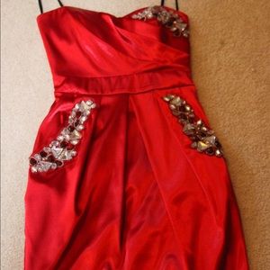 Red Cocktail Dress With Rhinestone Detail