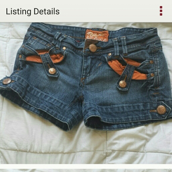 DONATED XOXO Denim & Orange shorts - Picture 1 of 3