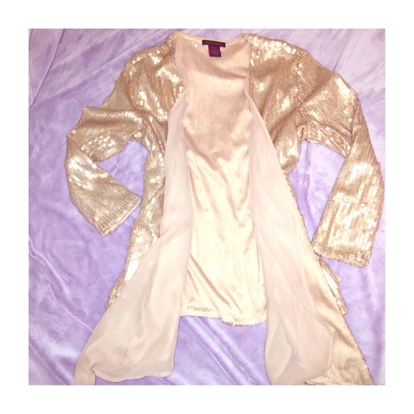 Gold Sequin & Chiffon Cardigan