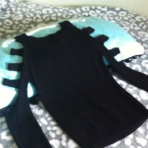 Black Knit Shoulder Cut-Out Sweater