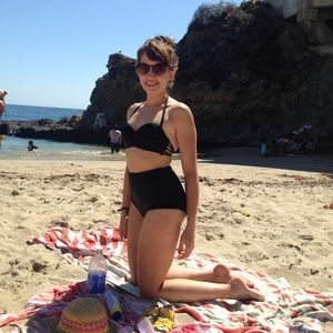 Black "leather" High Waist Bikini Bottoms