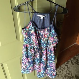 Navy Floral Chiffon Racerback Dress