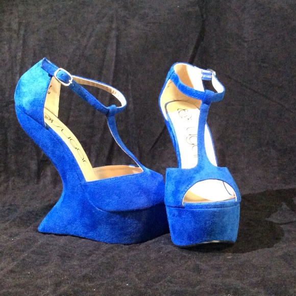 Shoes - Cobalt blue faux suede platform heels.