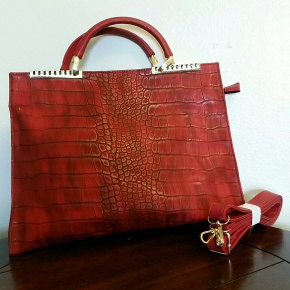 Red Imitation Croc Skin Handbag