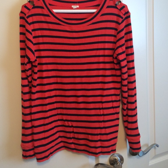 Red sweater w navy stripes