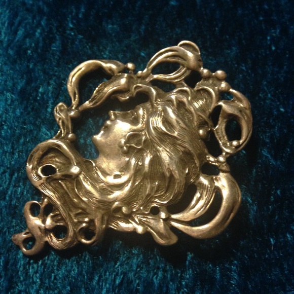 Antique vintage Sterling art nouveau goddess pend - Picture 2 of 3