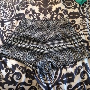 Black and white high waisted patterned shorts