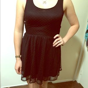 Black polkadot mesh skater dress