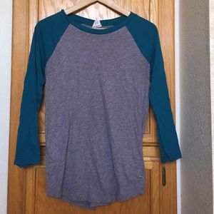 Pink teal and grey baseball tee