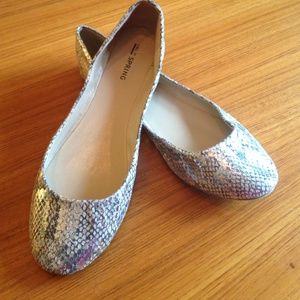 Metallic snakeskin style ballet flats