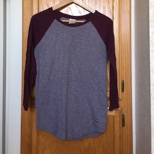 Pink maroon and grey baseball tee