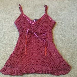 Maroon lace knit tank