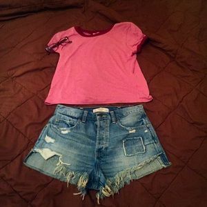 A & F Patched Distressed Denim Shorts