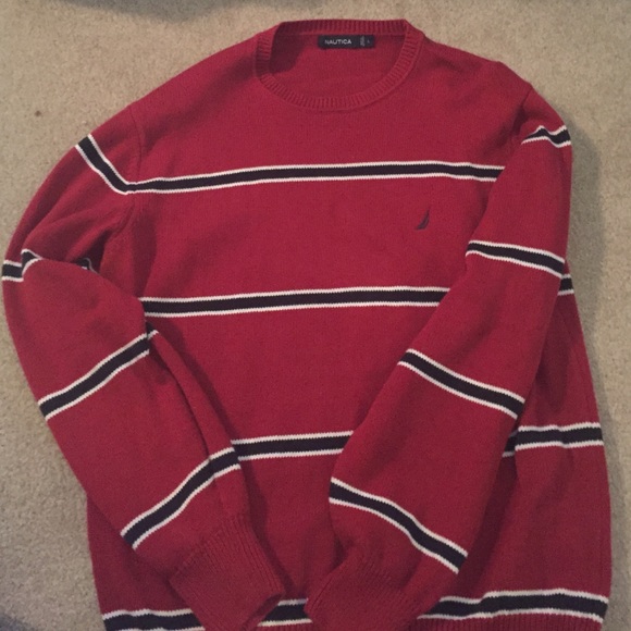 Red and blue striped Nautica men's sweater (L) - Picture 1 of 3