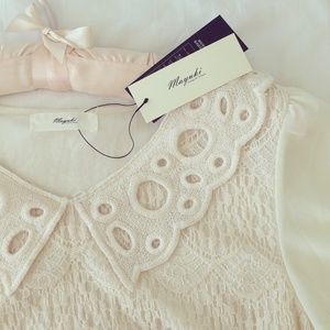 NWT Cream Lace Collared Top