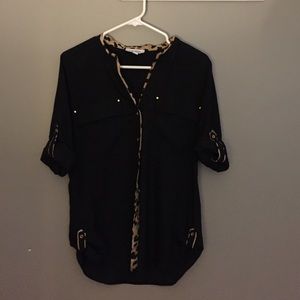 Calvin Klein black dress shirt with leopard trim