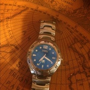 Men's Fossil Watch, stainless with blue face