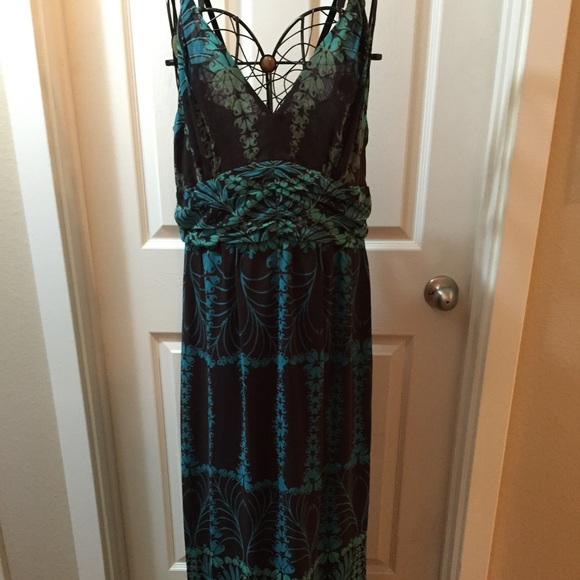 Long summer dress - turquoise brown print-sweet🌳