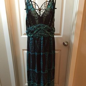 Long summer dress - turquoise brown print-sweet🌳