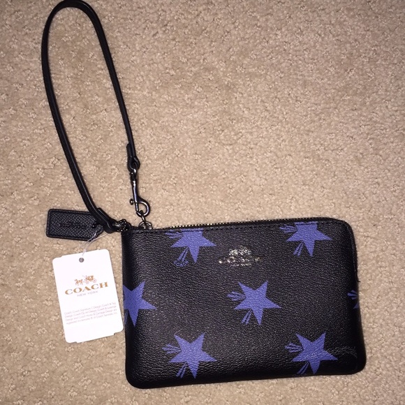 Navy and light blue star coach wristlet wallet
