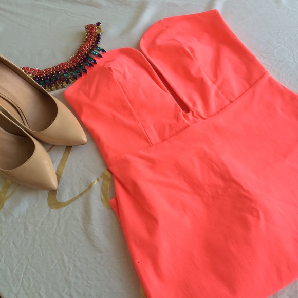 Stretchy Deep V Neon Strapless Dress NWOT