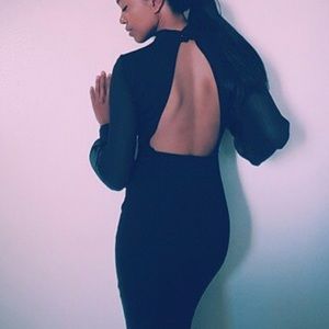 NWOT Stretchy Mock Turtleneck Backless Dress (M)