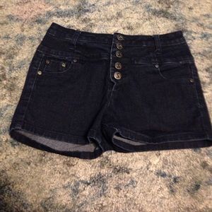 Dark High-Waisted Jean Shorts